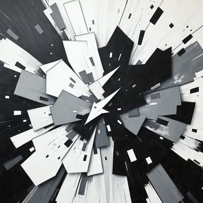 The primary subject of the image is a painting or drawing of a white star with black and grey accents. The setting is a black and white background, which adds to the visual style. The painting or drawing appears to be a digital art or illustration, showcasing a creative and artistic approach. The colors and mood of the image are predominantly black and white, giving it a bold and striking appearance.